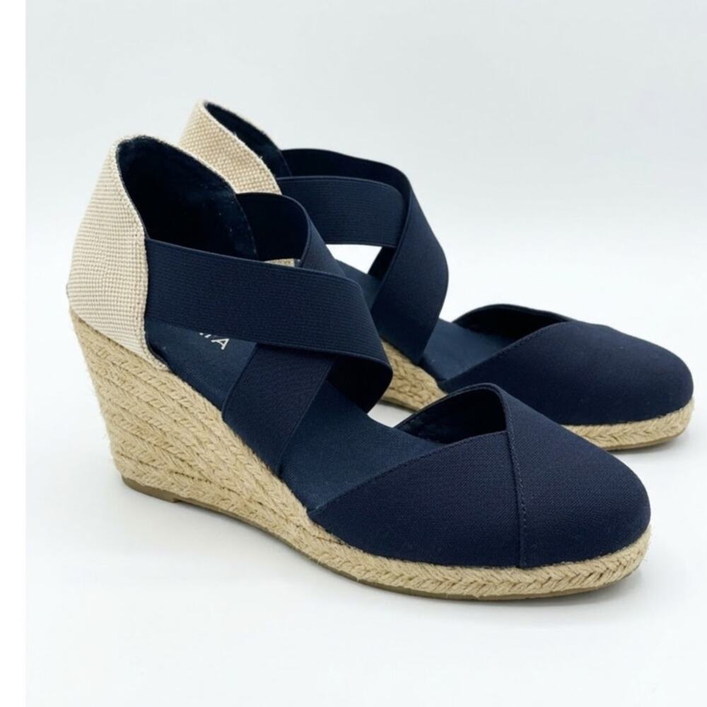 Lauren Ralph Lauren Charla Espadrille Navy Blue Strappy Wedge Heel Size 10B